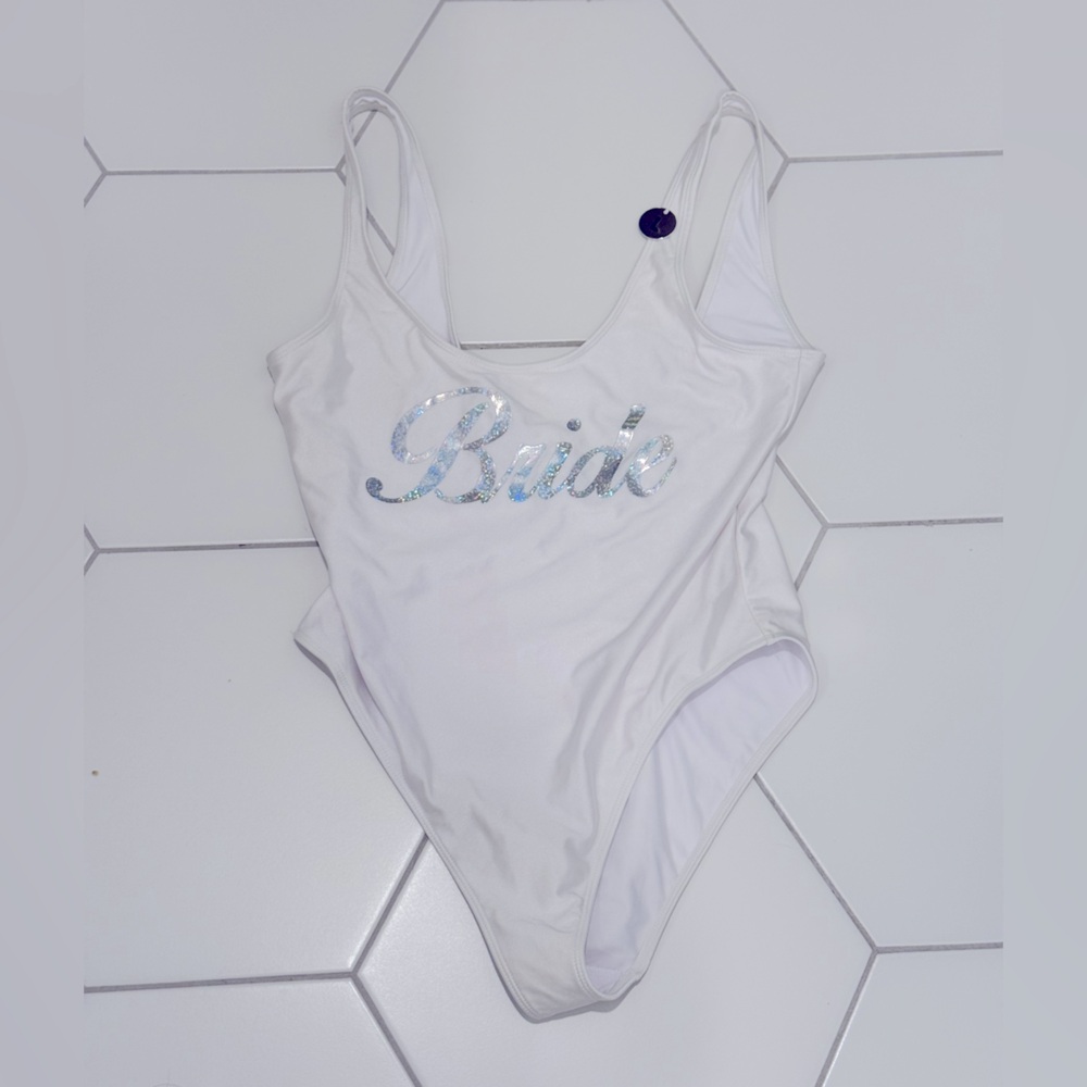 NWT-Forever 21 Bride Swimsuit White Pearlesque Sparkley Women’s One Piece Size L